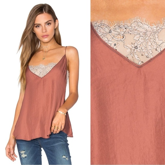 Free People • Deep V Bandeau Top satin lace cami tank Copper rust cream bralette - Picture 3 of 11